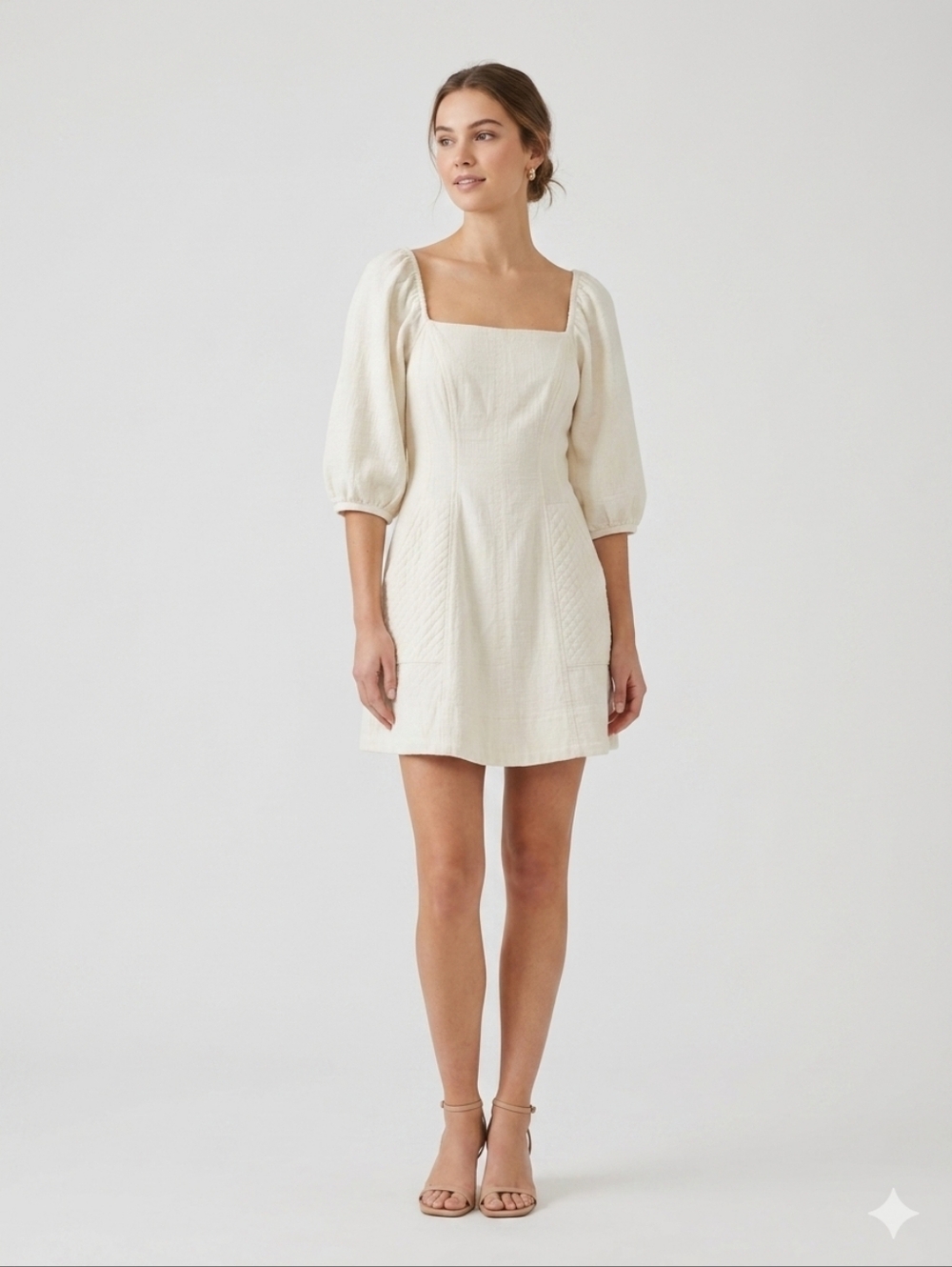 New ASTR Cream off- white Off-Shoulder Denim Mini Dress Size S